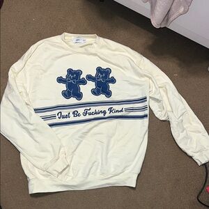 Oversized just be Cream and Blue Sweater with teddy bears
